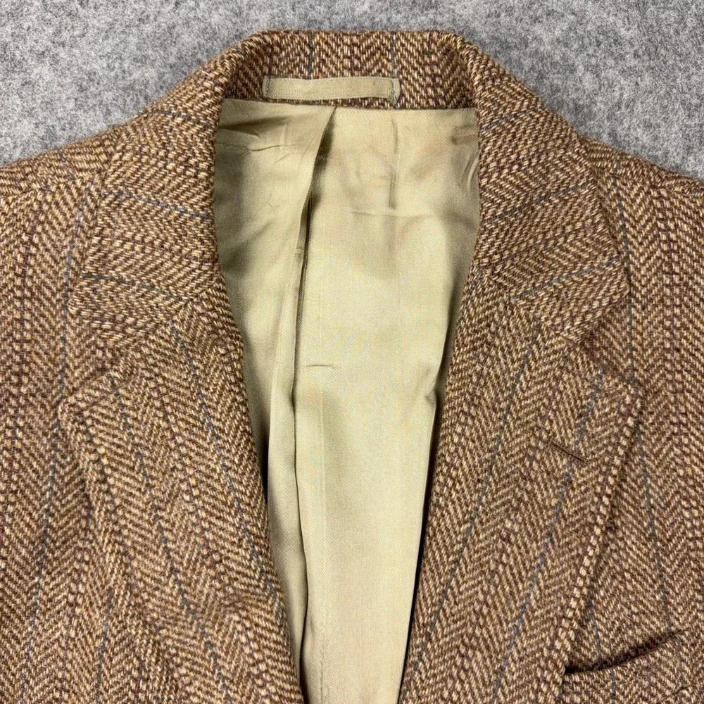 VTG Stanley Blacker Blazer Mens 40 Brown Herringbone Tweed Wool Sport Coat 80s